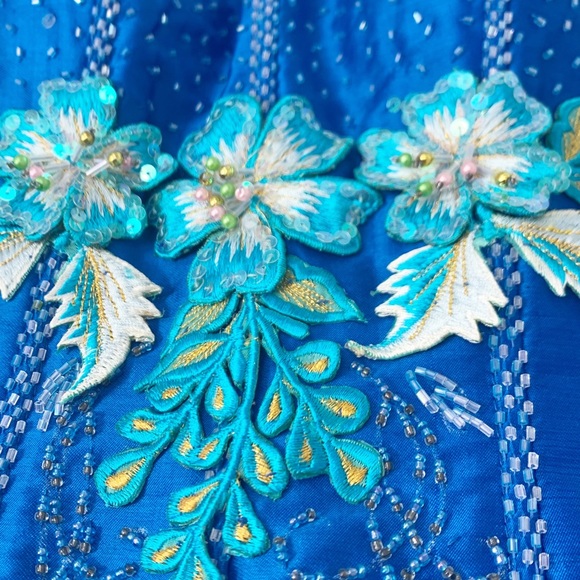 Handmade Royal Blue Beaded Strapless Bustier Corset - Picture 7 of 11